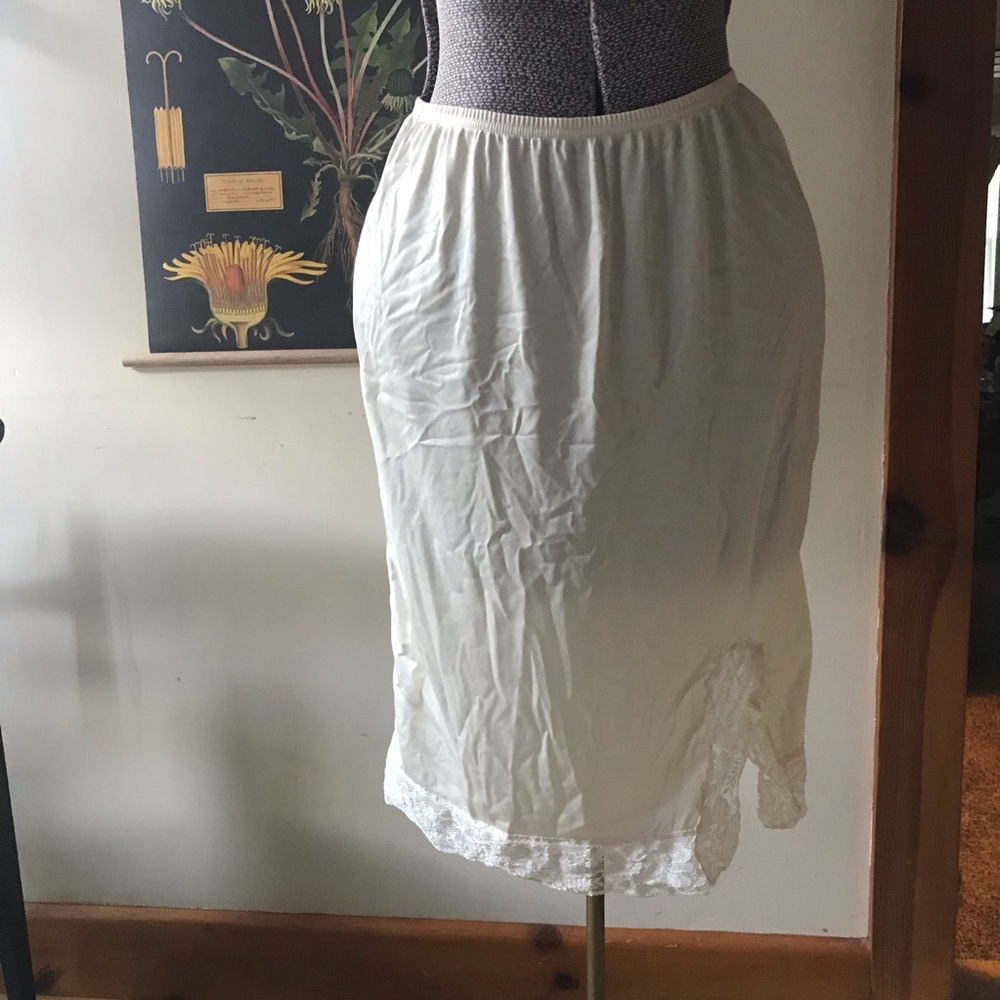 Vintage Cream Slip with Lace Side-slit Detail